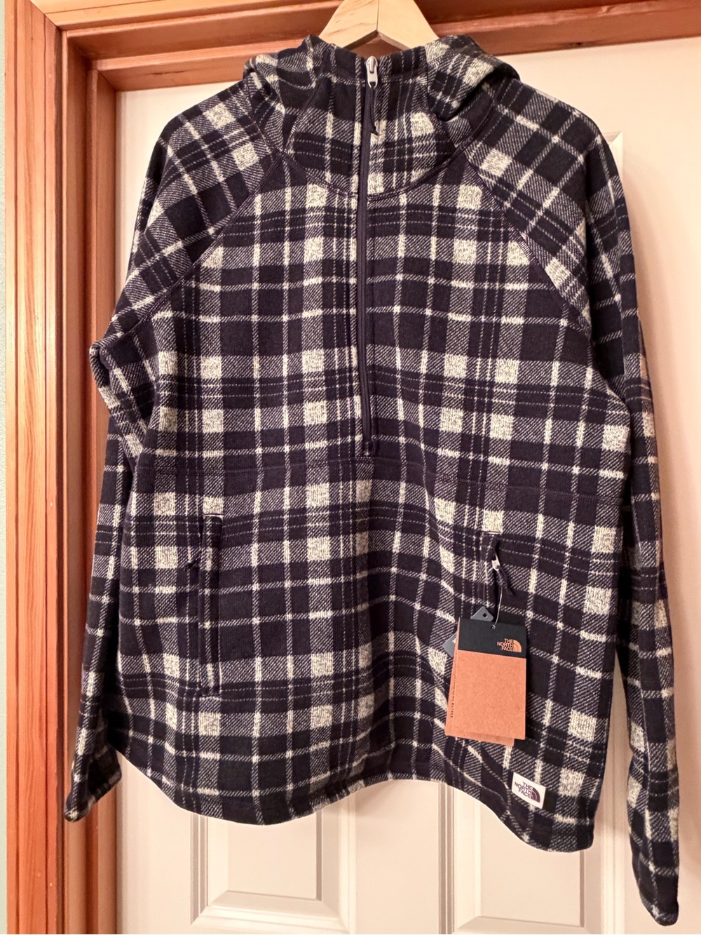 The North Face Women’s Black & Cream Plaid Half-Zip Hoodie/Jacket